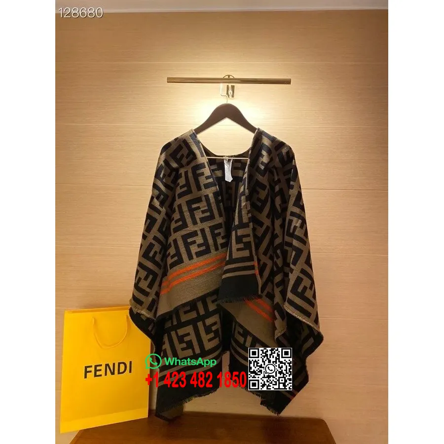 Lenço Xale De Caxemira Com Logotipo Fendi Ff 140 Cm Coleção Outono/inverno 2020, Marrom/preto