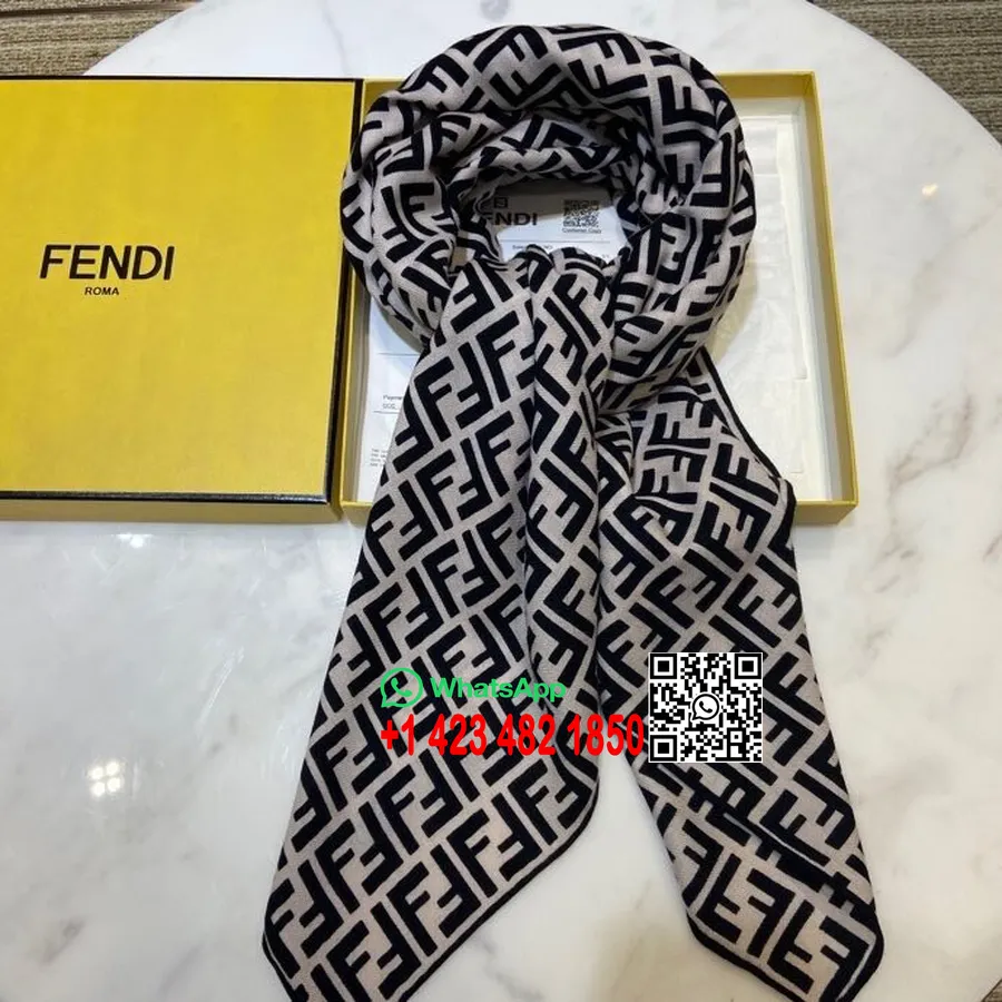 Fendi Ff Logo Kaşmir şal Atkı 140cm Sonbahar/kış 2020 Koleksiyonu, Bej/siyah