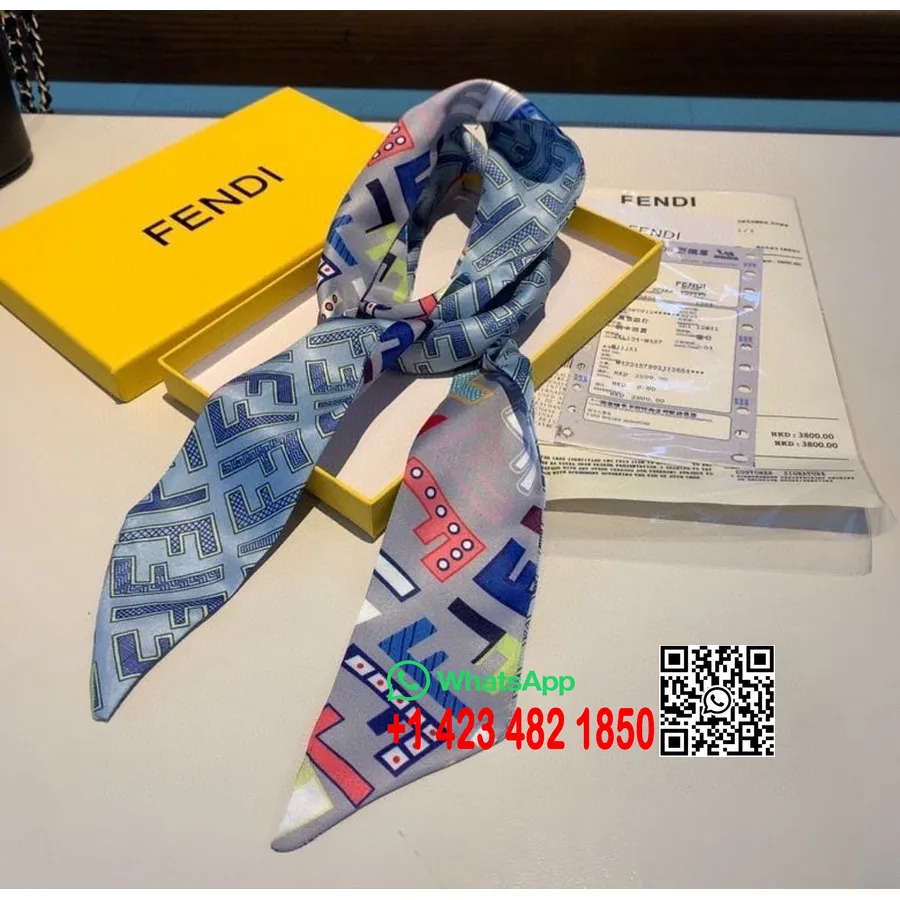 Fendi FF Logo Twilly Bandeau Scarf 120cm Fall/Winter 2020 Collection, Light Blue