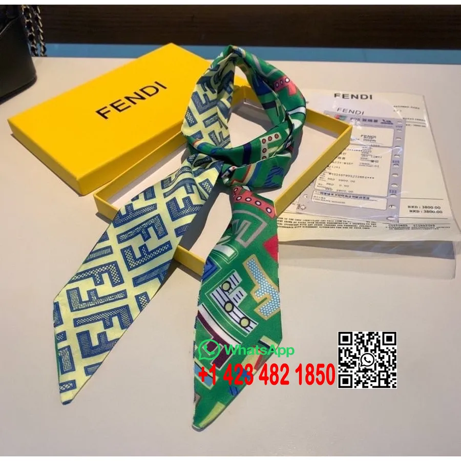 Fendi Ff Logo Twilly Bandeau šal 120 Cm Kolekcija Jesen/zima 2020, Zelena