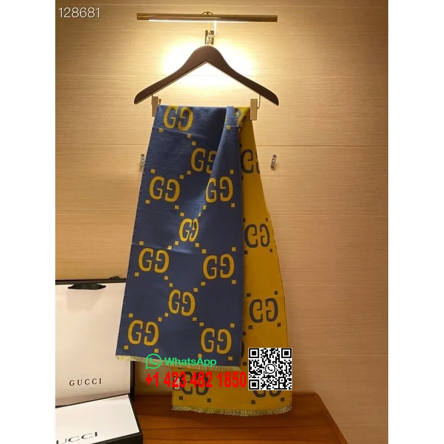 Gucci Cashmere Shawl Scarf 180cm Fall/Winter 2020 Collection,  Grey/Yellow