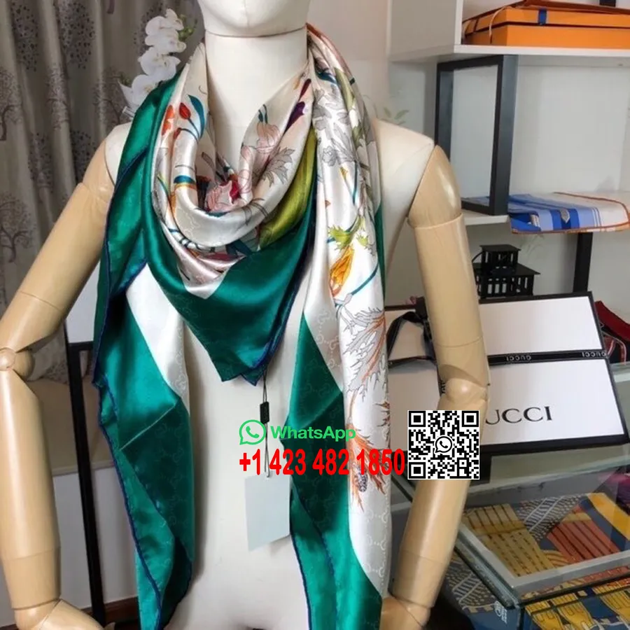 Foulard Châle En Soie Fleurie Gucci 140 Cm Collection Automne/hiver 2020, Vert