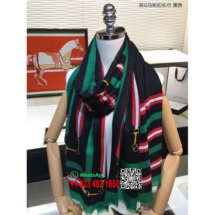 Syal Selendang Sutra Gucci Horsebit Koleksi Musim Gugur/dingin 200cm 2020, Hitam/merah