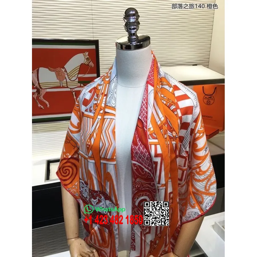 Hermes Kawa Ora Owl Shawl Scarf 140cm Fall/Winter 2020 Collection, Orange