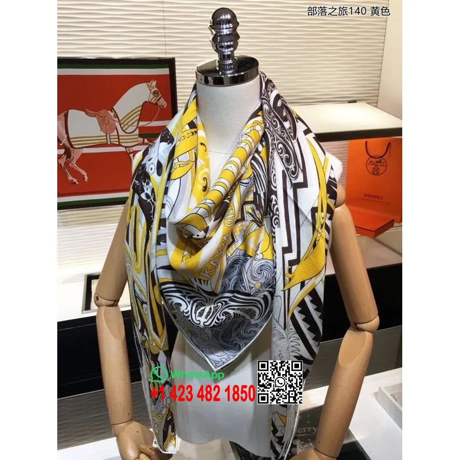 Hermes Kawa Ora Owl Shawl Scarf 140cm Fall/Winter 2020 Collection, Yellow