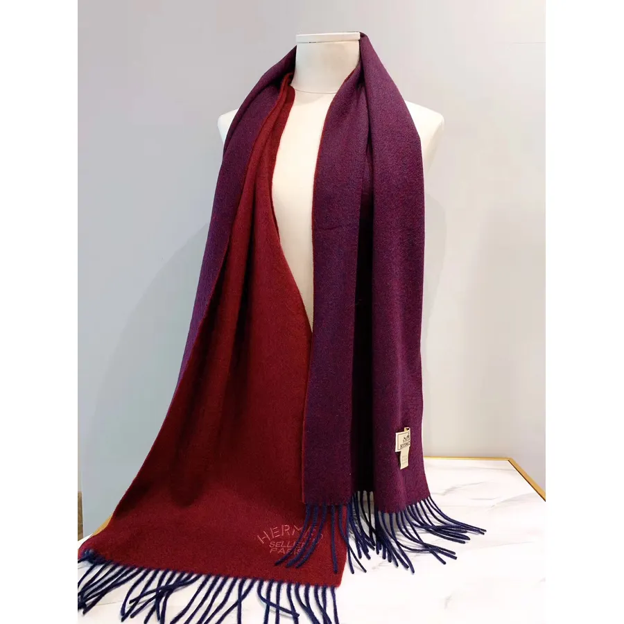 Hermes Sellier Paris Broderet Kashmir Frynser Stole Sjal Wrap Efterår/vinter 2019 Kollektion, Bordeaux