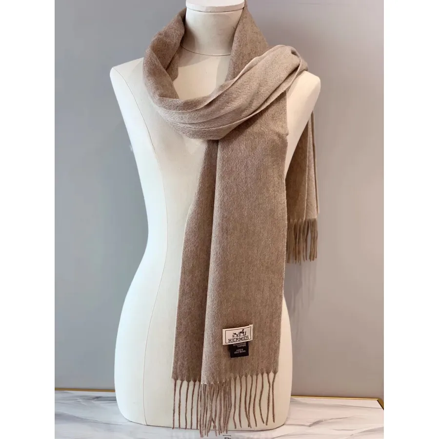 Hermes Sellier Paris Embroidered Cashmere Fringe Stole Shawl Wrap Fall/Winter 2019 Collection, Beige