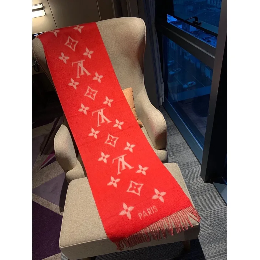 Louis Vuitton Reykjavik Cachecol Xale De Caxemira 190 Cm Coleção Outono/inverno 2020, Vermelho/bege