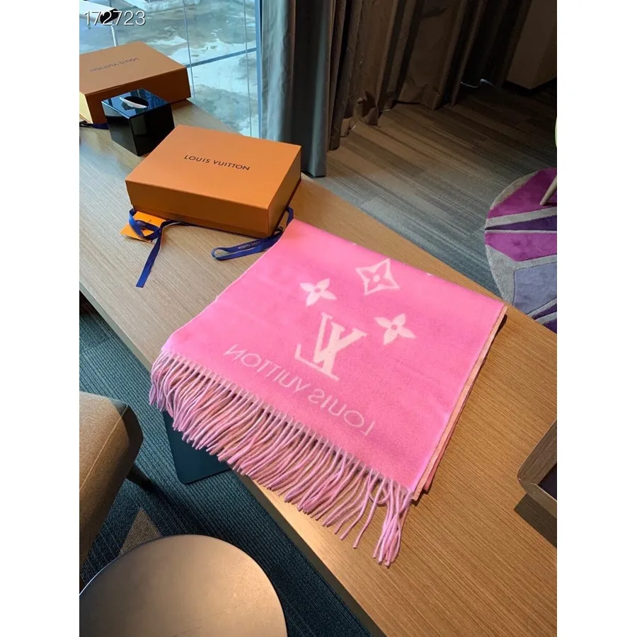 Louis Vuitton Reykjavik Syal Selendang Kasmir Koleksi Musim Gugur/dingin 190cm 2020, Hot Pink/putih