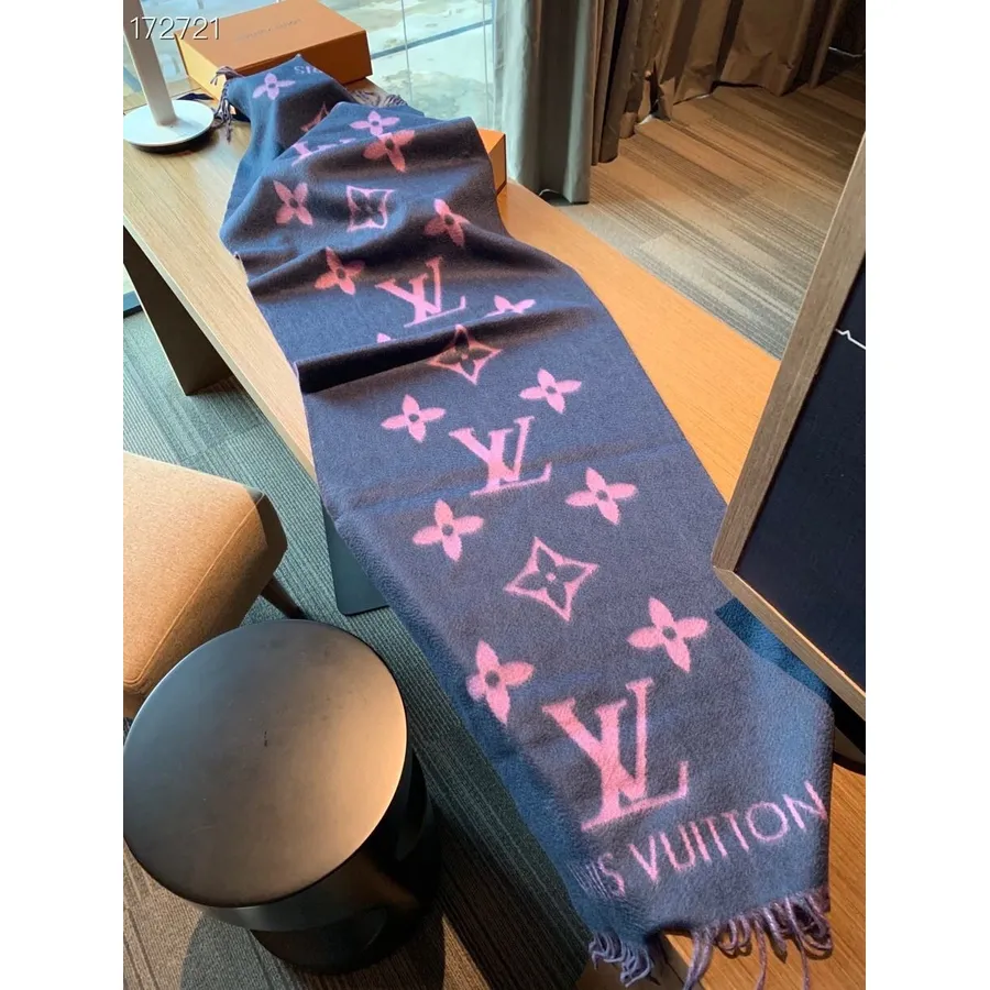 Кашемировый платок Louis Vuitton Reykjavik 190см, коллекция осень/зима 2020, темно-серый/розовый