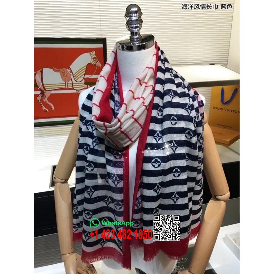 Louis Vuitton Shawl Scarf 200cm Fall/Winter 2020 Collection,  Red/Navy Blue