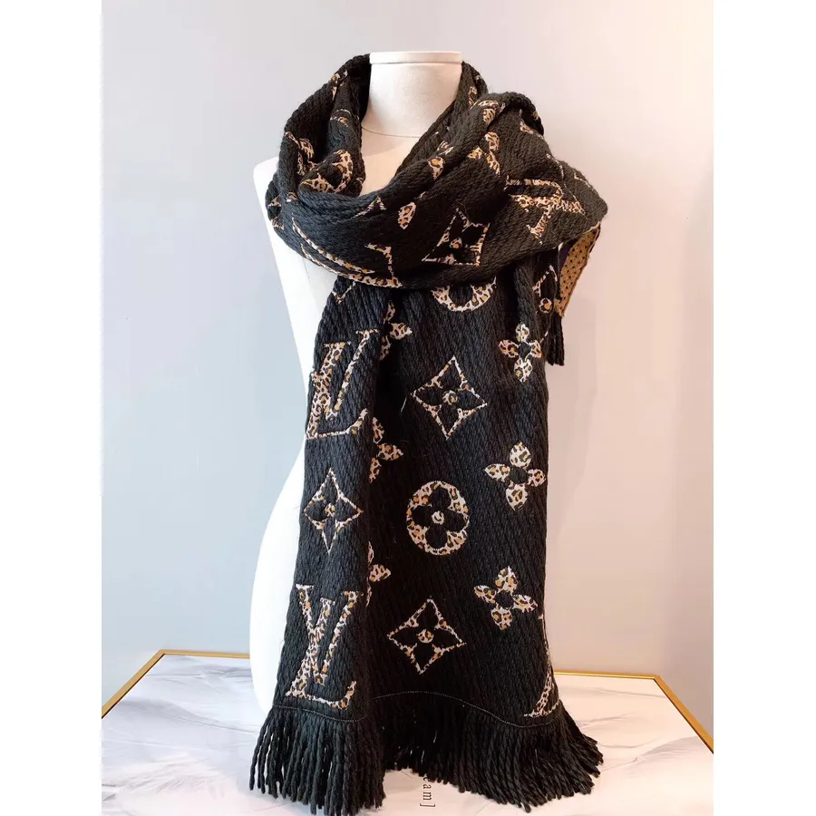 Louis Vuitton Monogram Giant Jungle Logomania Wool/Silk Scarf 180cm Fall/Winter 2019 Collection M75885, Black