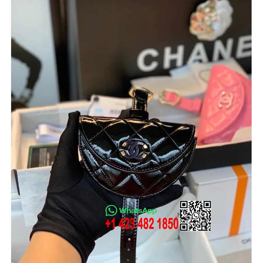 Chanel Håndleddsveske 12 Cm Gull Hardware Patent Skinn Vår/sommer 2020 Kolleksjon, Svart