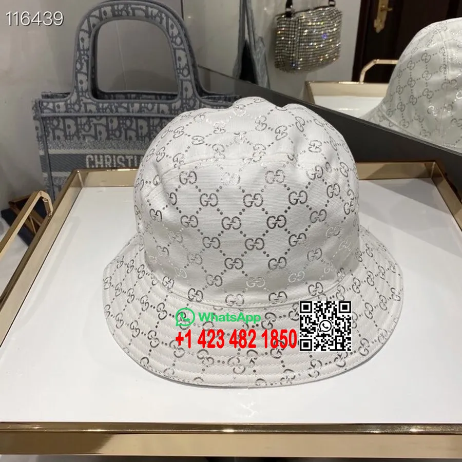 Gucci Gg Logo Canvas Jacquard Bøttehatt Vår/sommer 2020 Kolleksjon, Sølv