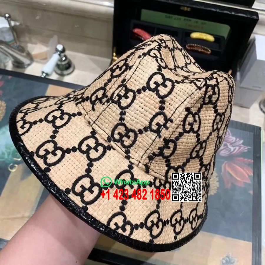 Gucci Raffia Halm Fedora Slangehue Vår/sommer 2020 Kolleksjon, Svart