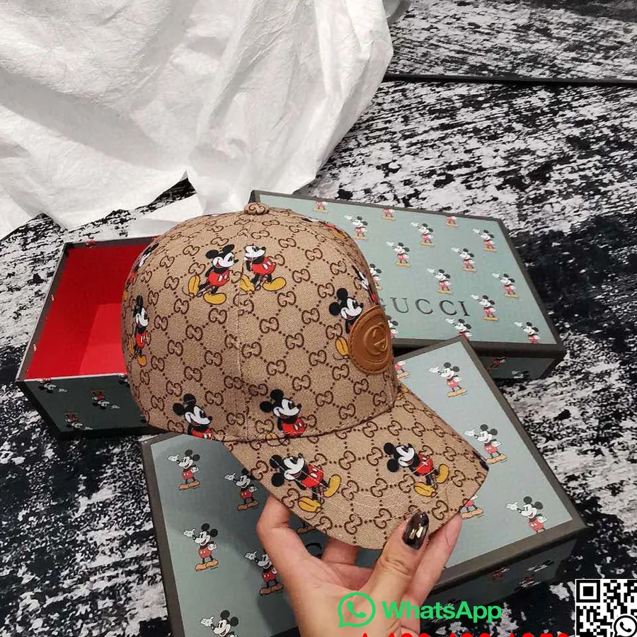 Gucci X Disney Mickey Mouse Baseballhatt Vår/sommer 2020-kolleksjon, Brun