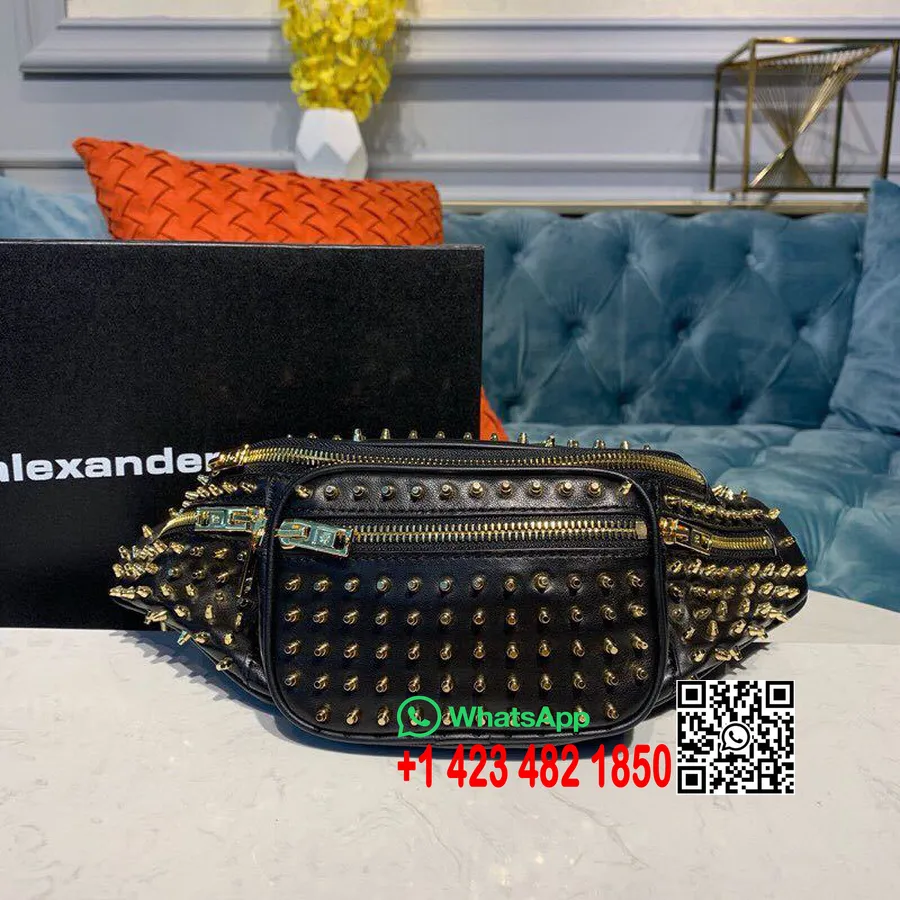 Alexander Wang Bolsa Com Cinto Attica Com Tachas 32 Cm Couro De Bezerro Coleção Primavera/verão 2019, Preto/dourado