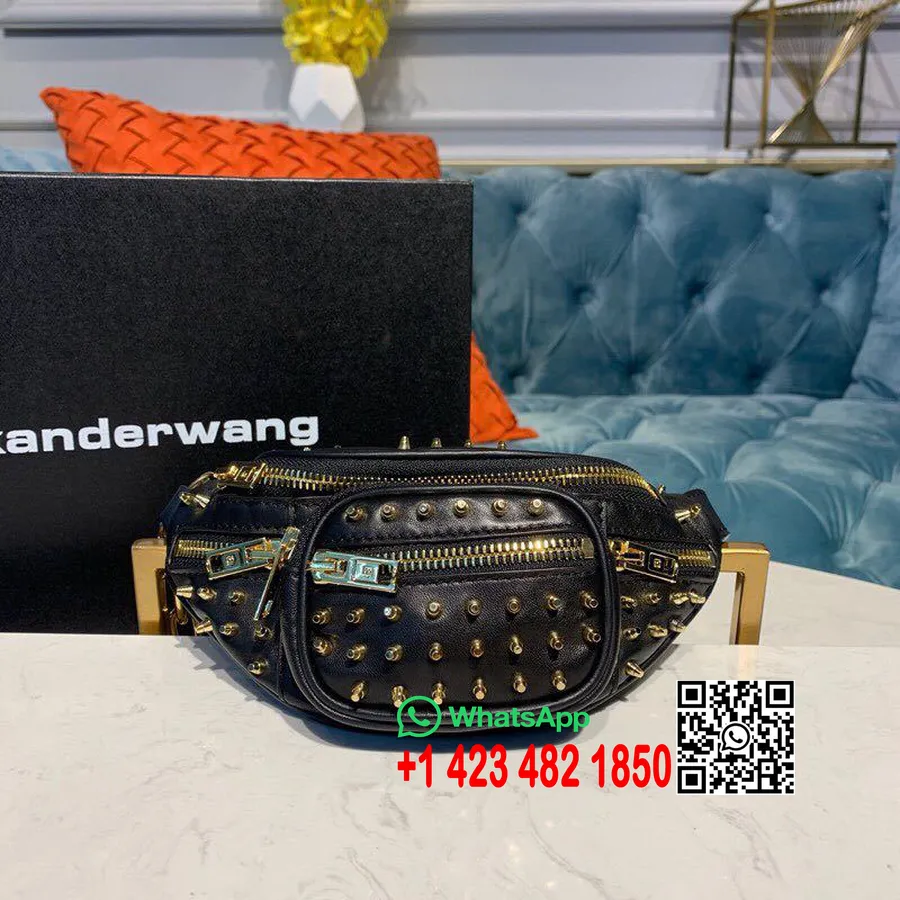 Alexander Wang Bolsa Com Cinto Attica Com Tachas 20 Cm Couro De Bezerro Coleção Primavera/verão 2019, Preto/dourado