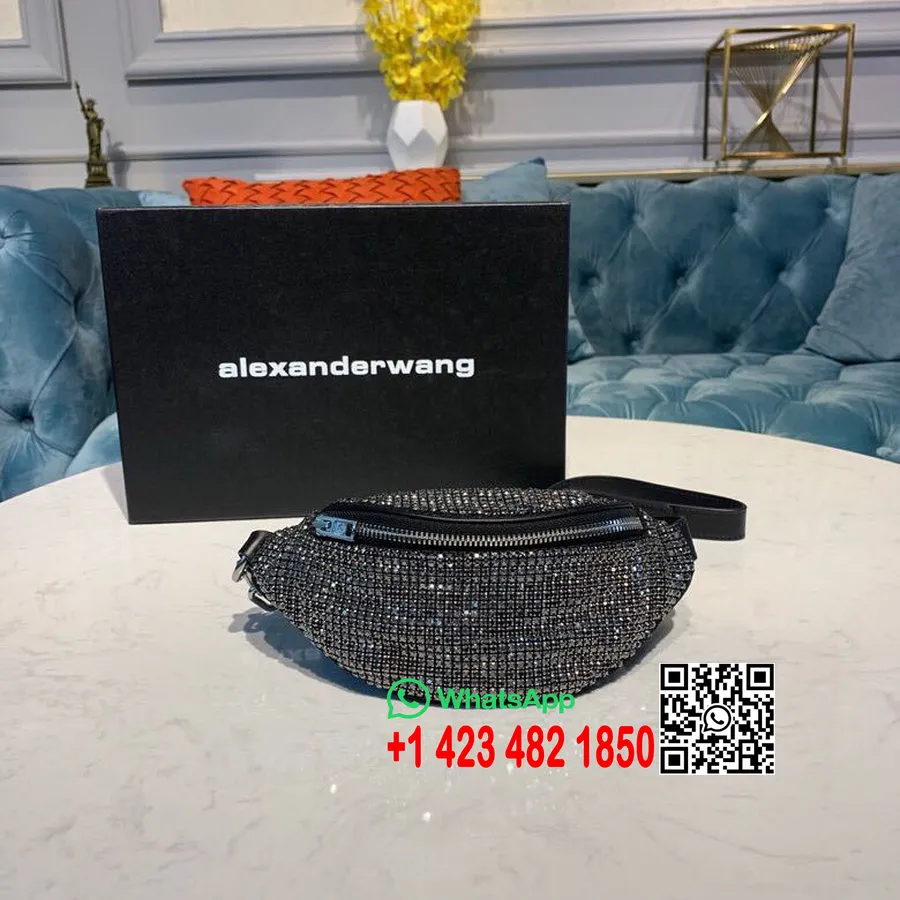 Alexander Wang Riñonera Attica Cadena De Cristal De 22 Cm Malla Piel De Becerro Colección Primavera/verano 2019, Negro/plata