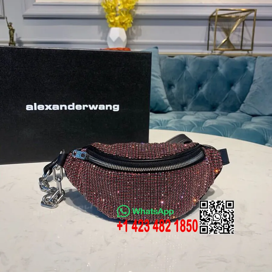 Alexander Wang Attica Cinto Bolsa 22 Cm Corrente De Cristal Malha Couro De Bezerro Coleção Primavera/verão 2019, Rosa