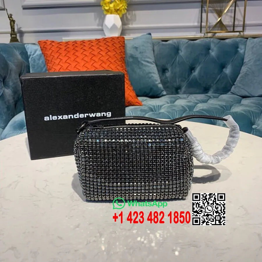 Alexander Wang Bolsa Clutch De Malha De Cristal 16 Cm Couro De Bezerro Coleção Primavera/verão 2019, Cristal Preto