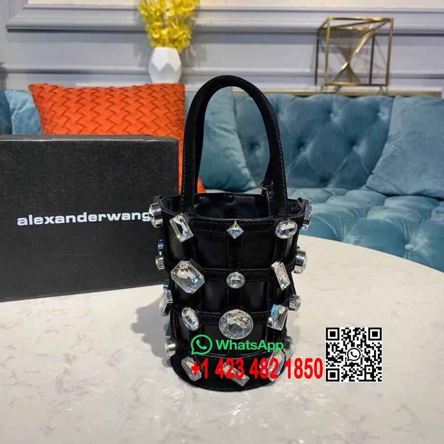 Alexander Wang Roxy мини чанта с шипове, 15 см, украсена с верига телешка кожа, колекция пролет/лято 2019, черна