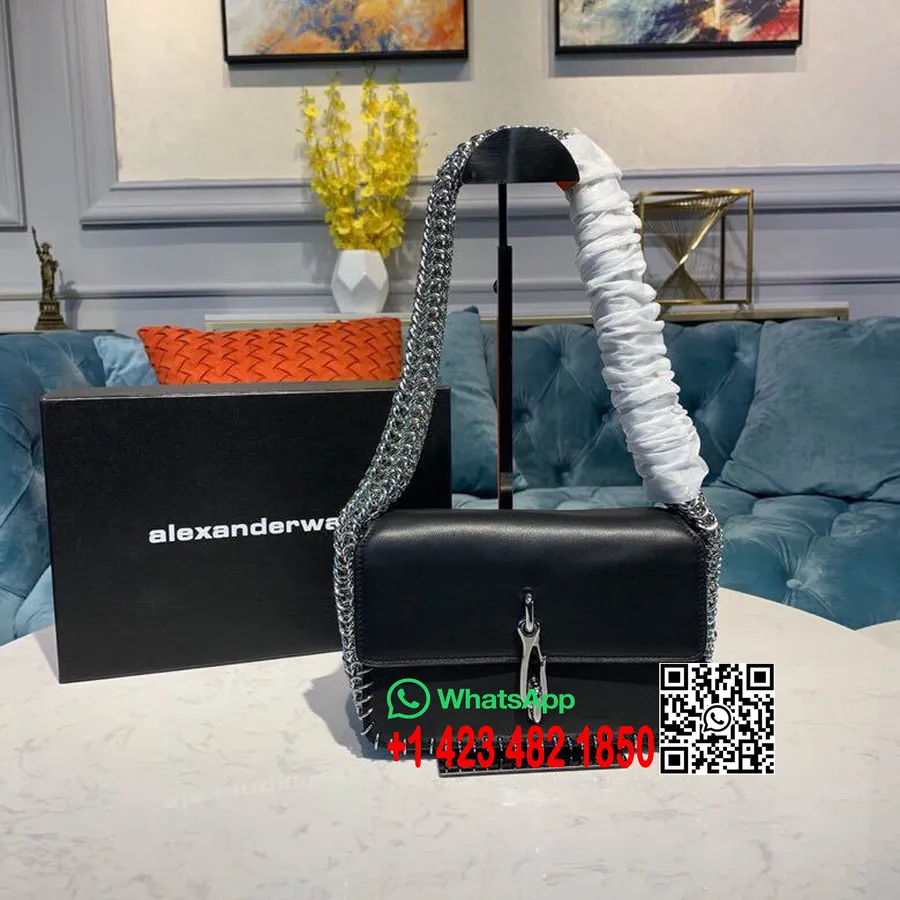 Alexander Wang чанта за през рамо с кука, 20 см, украсена с верига телешка кожа, колекция пролет/лято 2019, черна