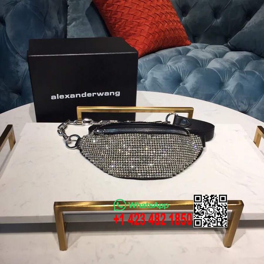 Alexander Wang Mini Attica, украсена с кристали чанта за колан от телешка кожа, колекция пролет/лято 2019, черна