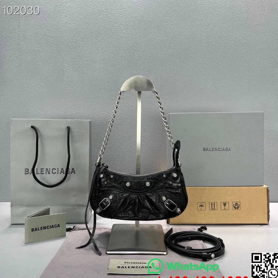 Borsa Balenciaga Le Cagole Mini Con Catena 20cm 92718 Pelle Di Agnello Goffrata Coccodrillo Hardware Argento Invecchiato Collezi