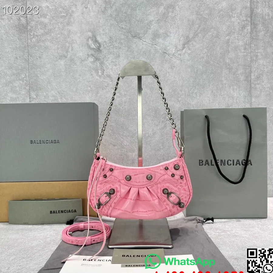 Borsa Mini Balenciaga Le Cagole Con Catena 20cm 92718 Pelle Di Agnello Goffrata Coccodrillo Hardware Argento Invecchiato Collezi