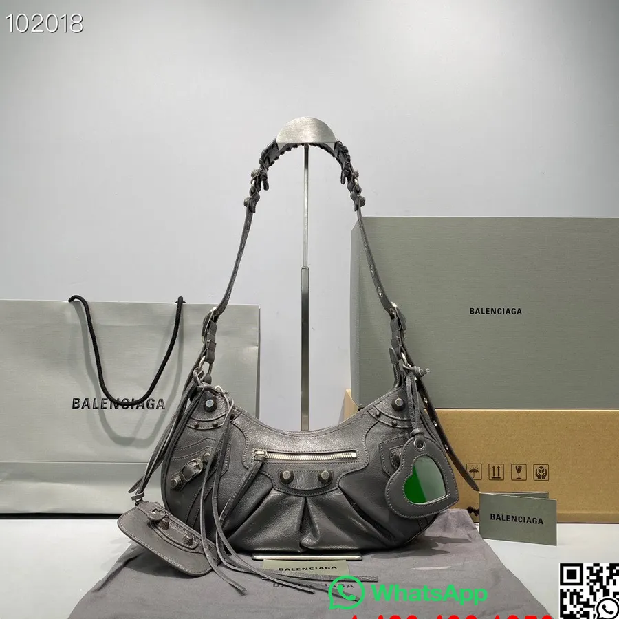 Balenciaga Le Cagole Liten Skulderveske 30cm 92718 Arena Rynket Lammeskinn Alderen Sølv Hardware Høst/vinter 2022 Samle