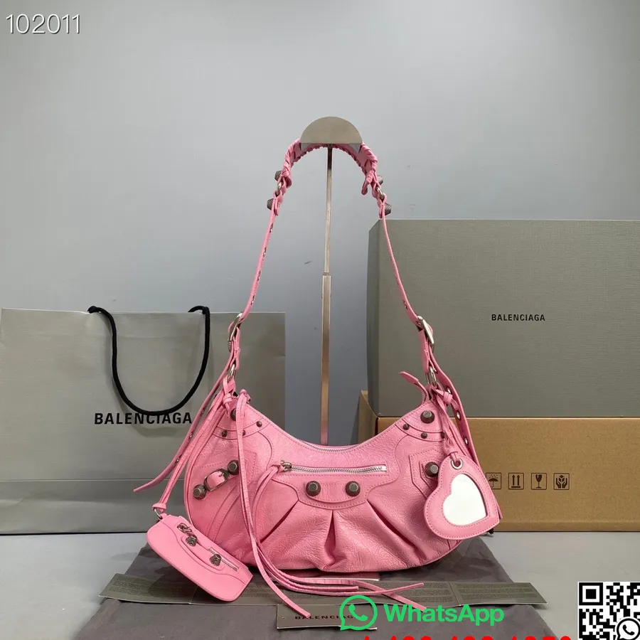 Balenciaga Le Cagole Liten Skulderveske 30cm 92718 Arena Rynket Lammeskinn Alderen Sølv Hardware Høst/vinter 2022 Samle