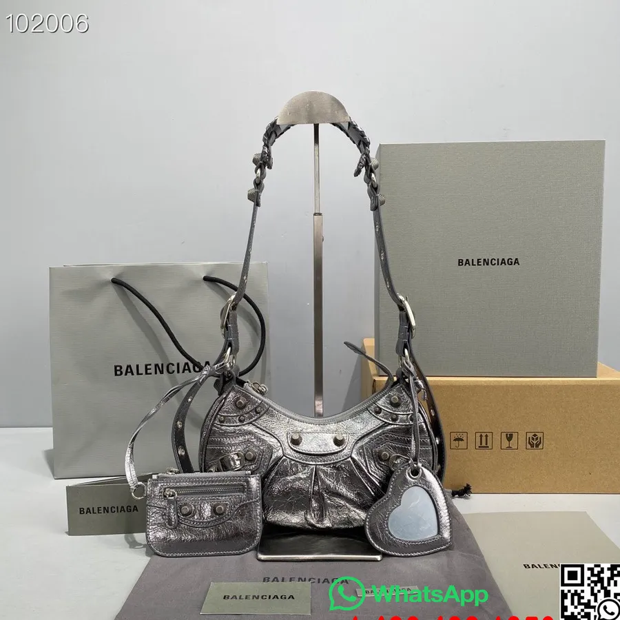 Balenciaga Le Cagole Xs Skulderveske 30 Cm 92718 Arena Rynket Lammeskinn I Alderen Sølv Hardware Høst/vinter 2022 Kolleksjon