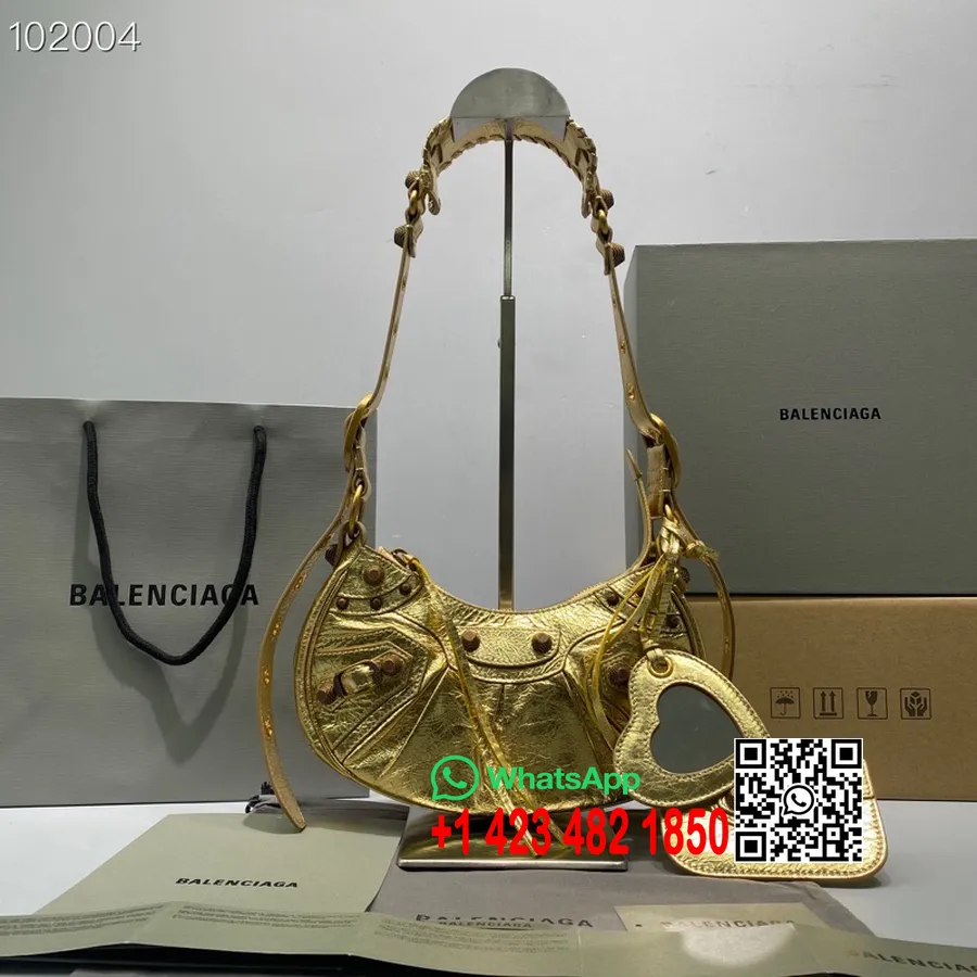 Balenciaga Le Cagole Xs Skulderveske 30cm 92718 Arena Rynket Lammeskinn I Alderen Gull Hardware Høst/vinter 2022 Kolleksjon,