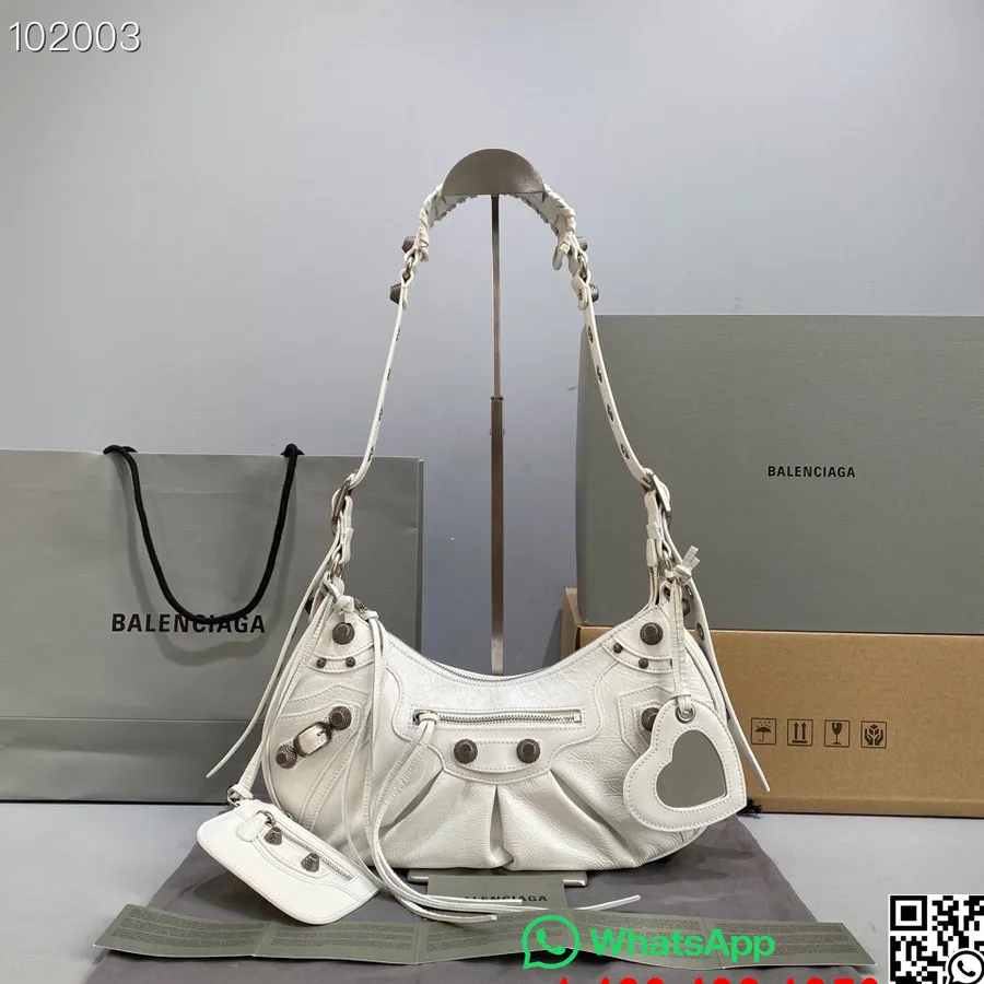 Balenciaga Le Cagole Liten Skulderveske 30cm 92718 Arena Rynket Lammeskinn Alderen Sølv Hardware Høst/vinter 2022 Samle