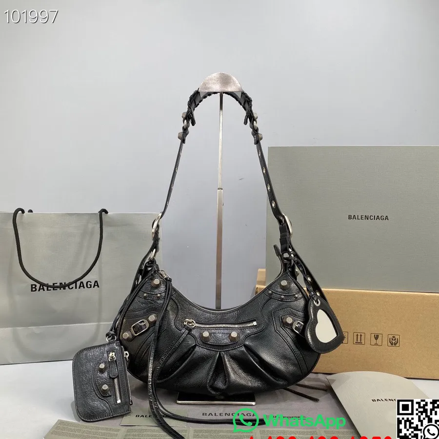 Balenciaga Le Cagole Liten Skulderveske 30cm 92718 Arena Rynket Lammeskinn Alderen Sølv Hardware Høst/vinter 2022 Samle