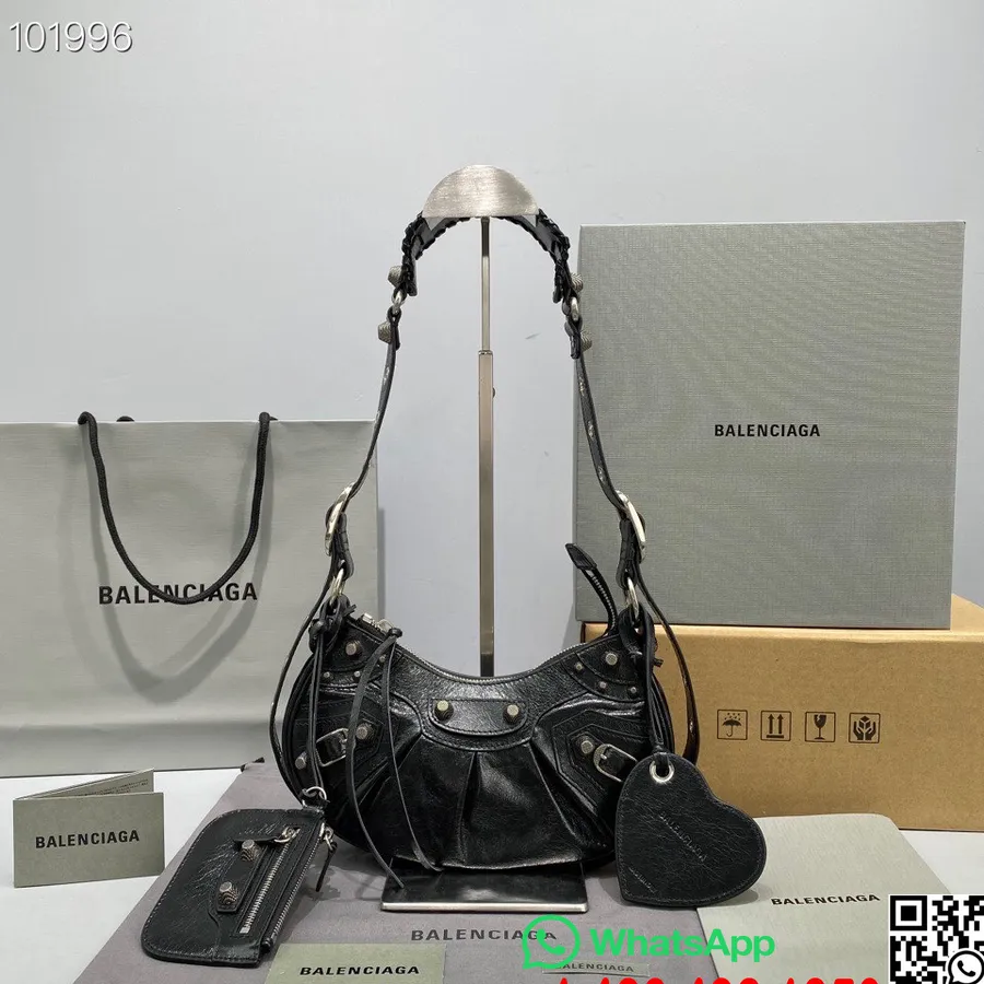 Balenciaga Le Cagole Xs Skulderveske 26cm 92718 Arena Rynket Lammeskinn Alderen Sølv Hardware Høst/vinter 2022 Kolleksjon