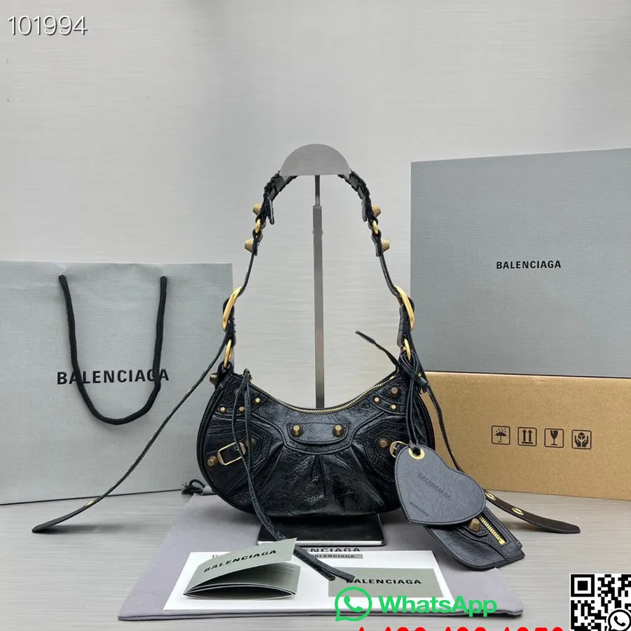 Balenciaga Le Cagole Xs Skulderveske 26cm 92718 Arena Rynket Lammeskinn I Alderen Gull Hardware Høst/vinter 2022 Kolleksjon,