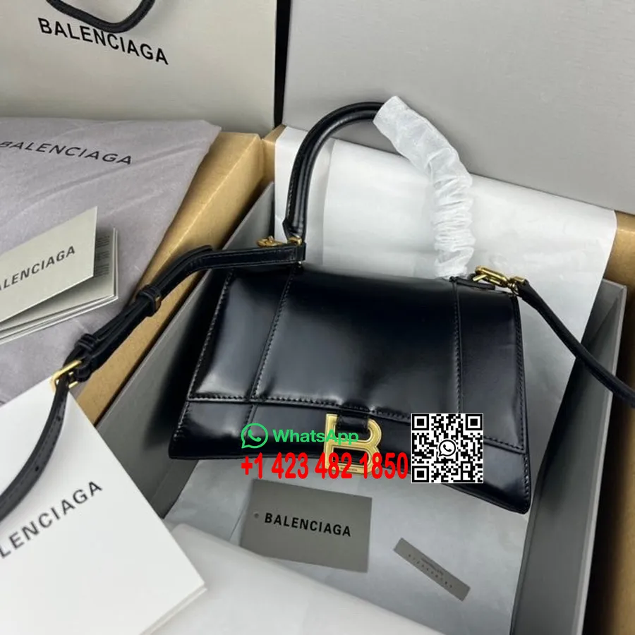 Balenciaga Liivakellakott 23cm 92940 Vasikanahast Kullast Riistvara Kevad/suvi 2022 Kollektsioon, Must