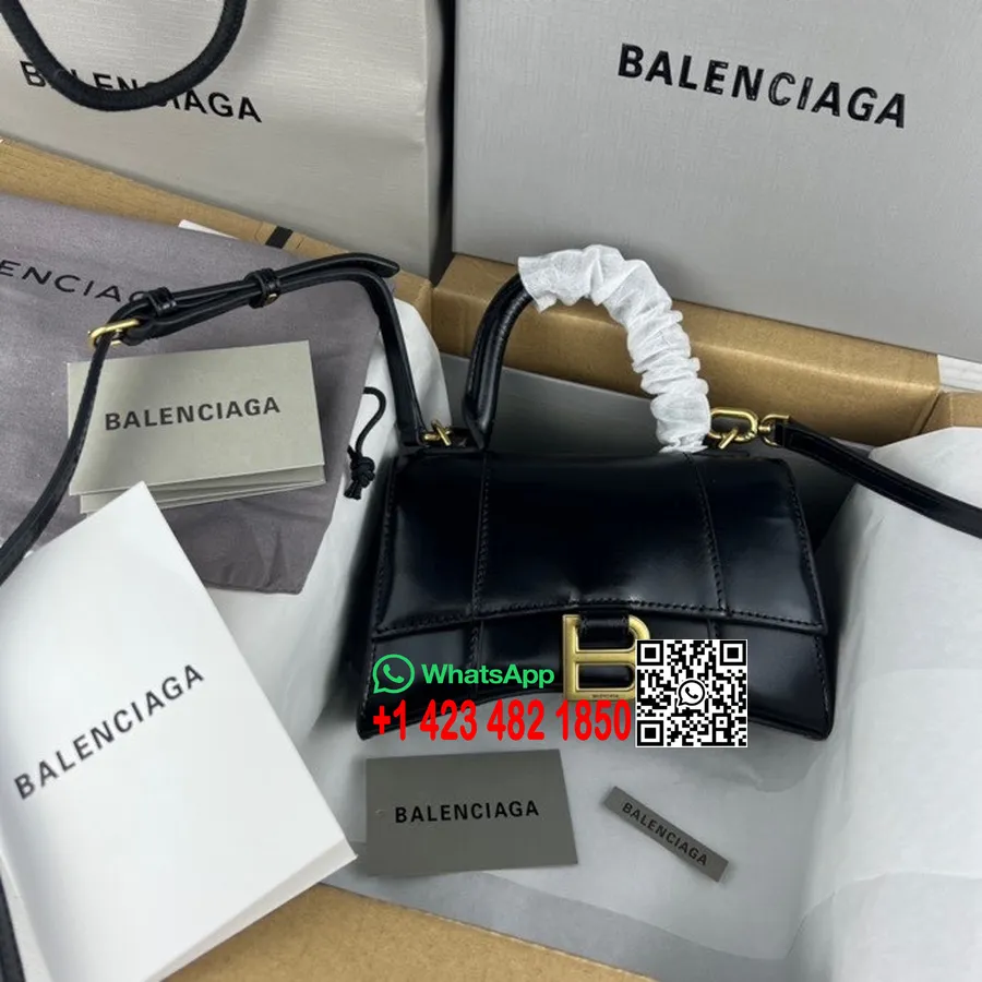 Balenciaga Timeglass Bag 20cm 92940 Kalveskinn Gull Hardware Vår/sommer 2022 Kolleksjon, Svart