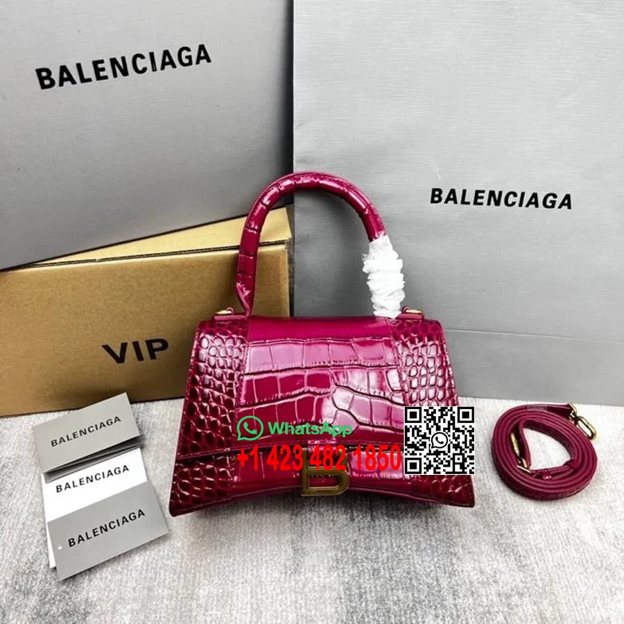 Balenciaga Liivakellakott 23cm 92940 Krokodill Reljeefne Vasikanahk Kullast Riistvara Kevad/suvi 2022 Kollektsioon, Fusia