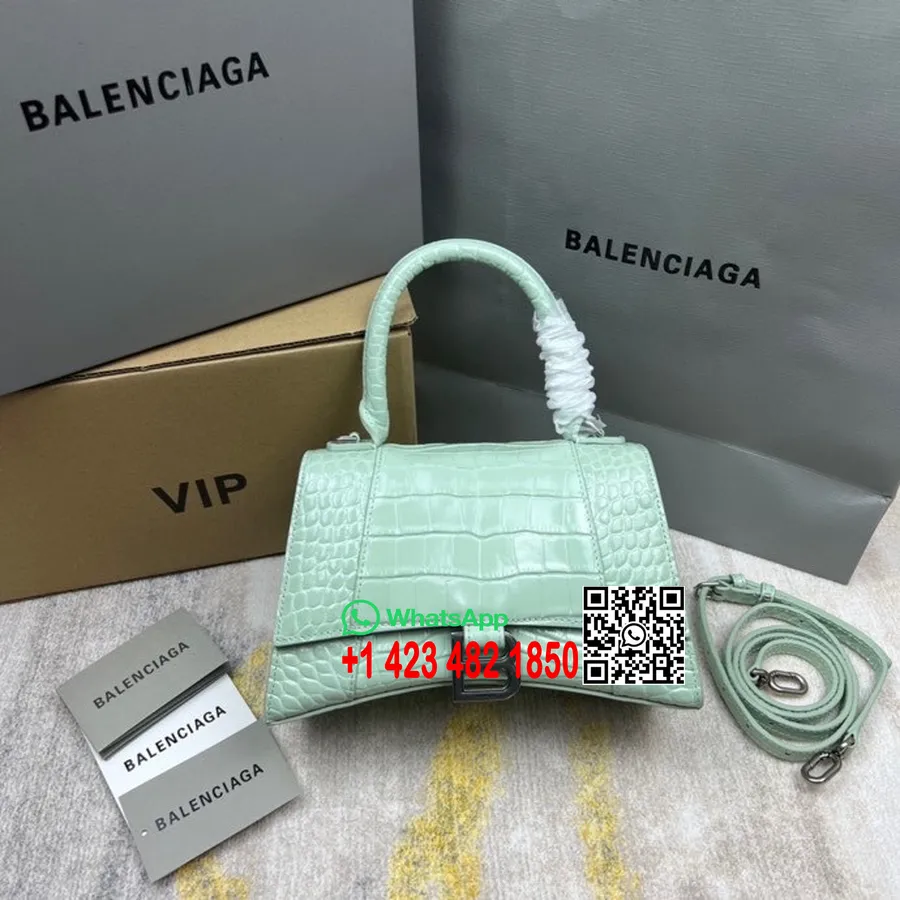 Balenciaga Liivakellakott 23cm 92940 Krokodilliga Reljeefne Vasikanahast Hõbedane Riistvara Kevad/suvi 2022 Kollektsioon, Piparm