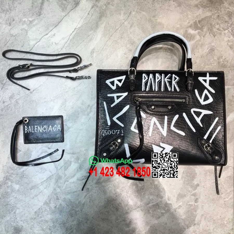 Balenciaga Graffiti-logo City-einkaufstasche, 26 Cm, Kalbsleder, Frühjahr/sommer-kollektion 2022, Schwarz