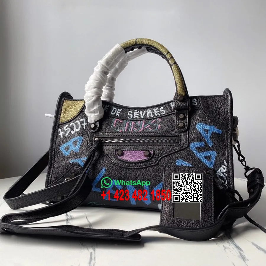 Balenciaga Graffiti Logo City Bag 30 Cm Kalbsleder Frühjahr/sommer 2022 Kollektion, Schwarz