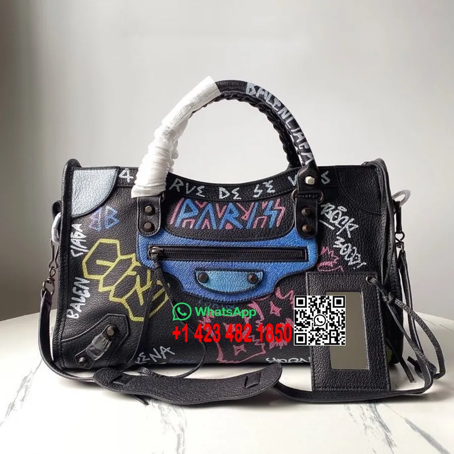 Balenciaga Graffiti Logo City Bag 38 Cm Kalbsleder Frühjahr/sommer 2022 Kollektion, Schwarz