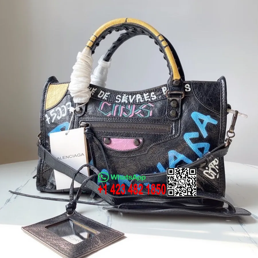 Balenciaga Graffiti Logo City Bag 30 Cm Kalbsleder Frühjahr/sommer 2022 Kollektion, Schwarz