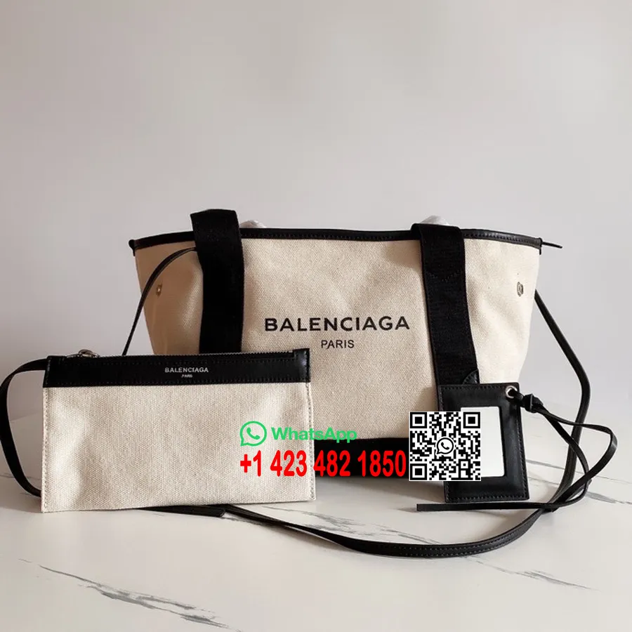 Balenciaga Cabas Shopper-Einkaufstasche, 30 Cm, Canvas/Kalbsleder, Frühjahr/Sommer-Kollektion 2022, Weiß/schwarz