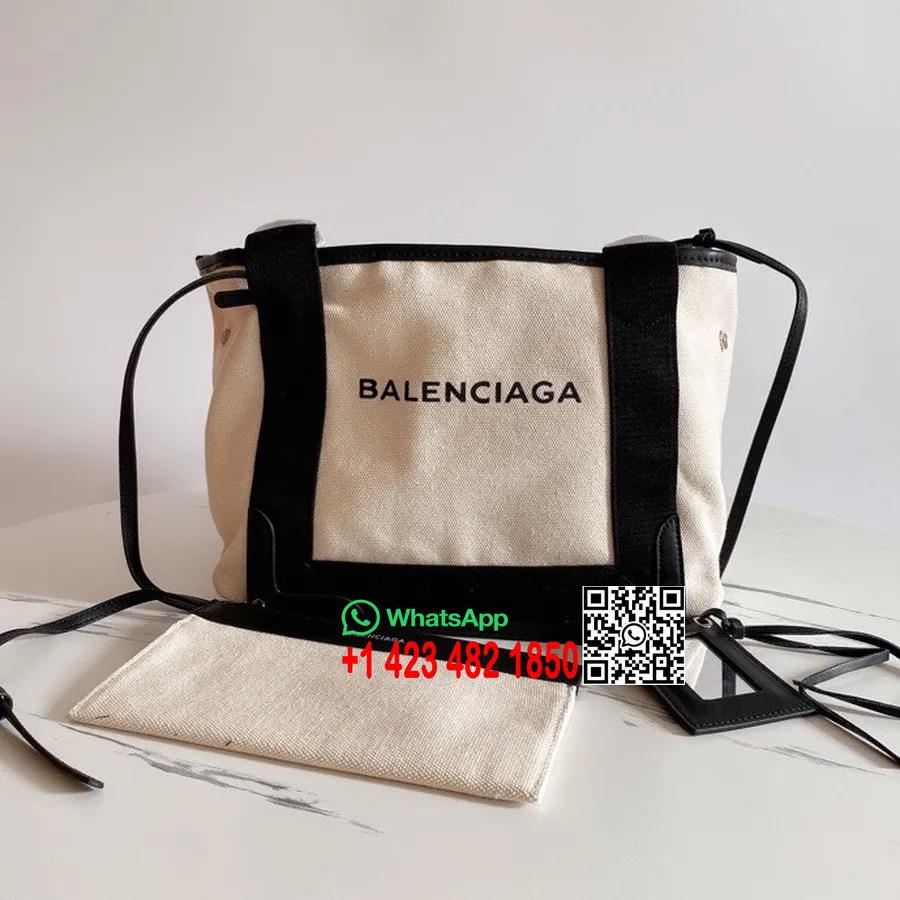 Balenciaga Cabas Shopper-Einkaufstasche, 30 Cm, Canvas/Kalbsleder, Frühjahr/Sommer-Kollektion 2022, Weiß/schwarz