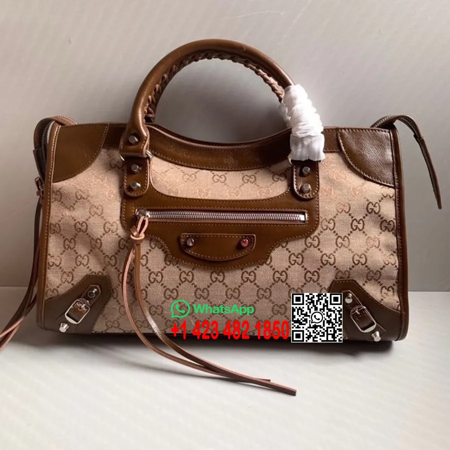 Gucci X Balenciaga The Hacker Project, Große Neoklassische Tasche, 38 Cm, Kalbsleder, Frühjahr/sommer-kollektion 2022, Braun