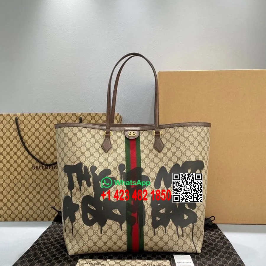 Gucci X Balenciaga The Hacker Project Graffiti-einkaufstasche 40 Cm, 2285 Kalbsleder, Frühjahr/sommer-kollektion 2022, Beige